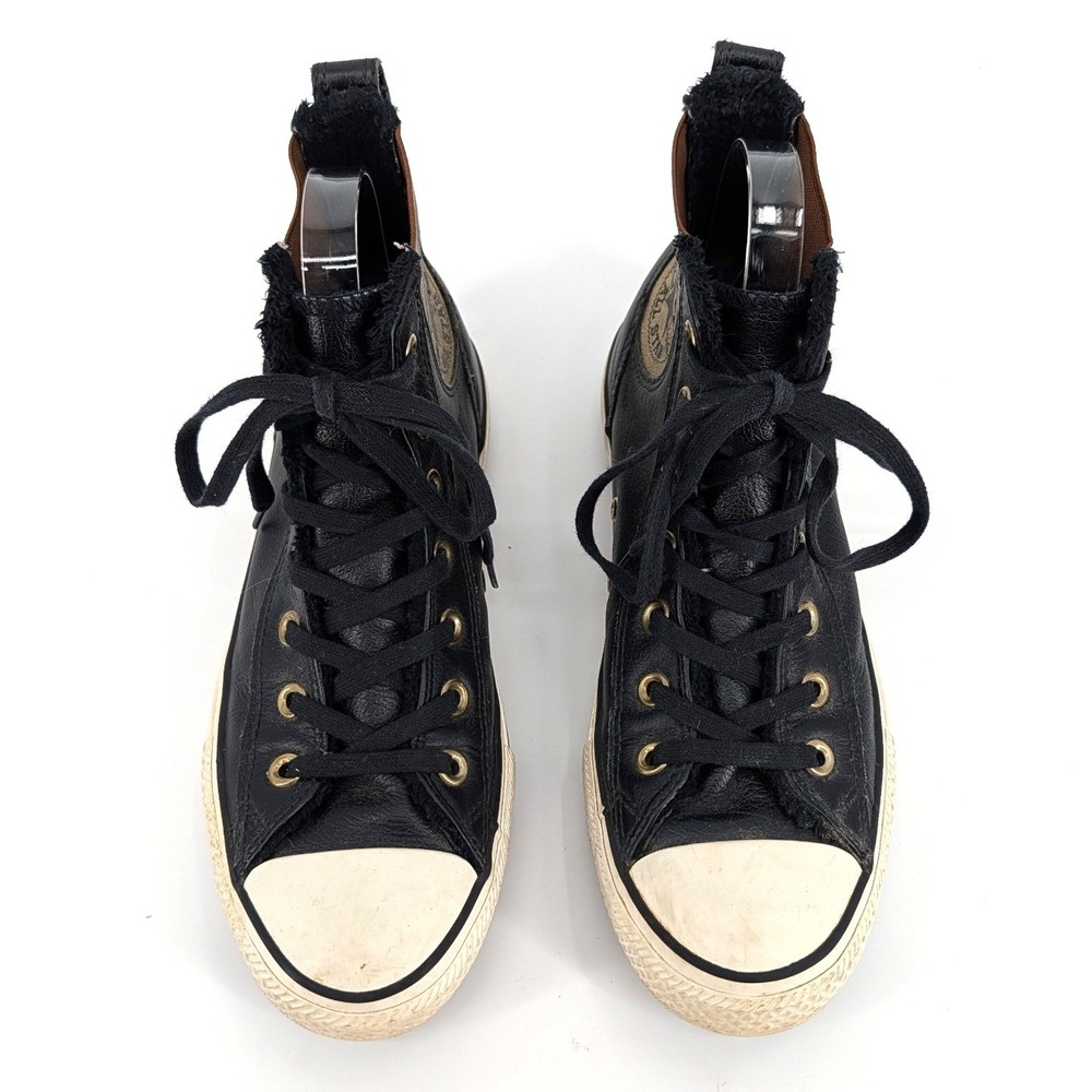 Converse Chuck Taylor All Star Black Leather High Top Sneakers Boot Women 8 - Picture 5 of 8